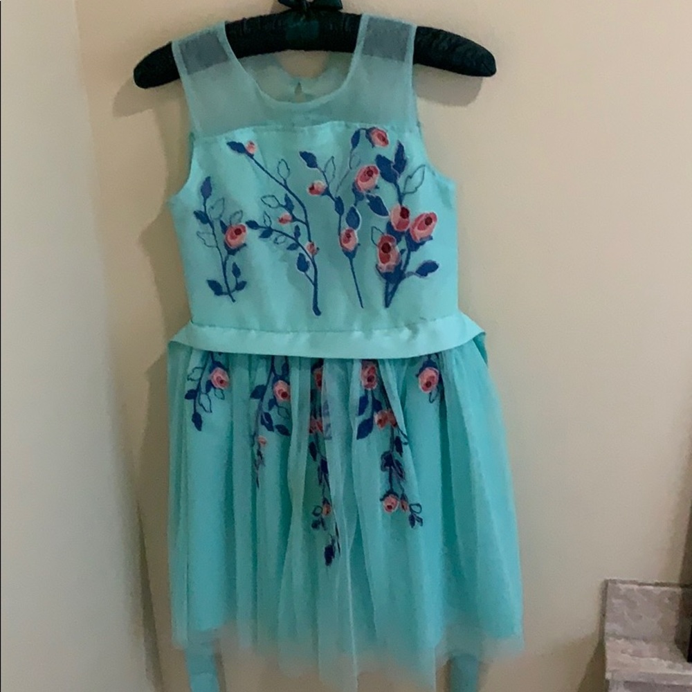 Girls Aqua Embellished Tulle Dress